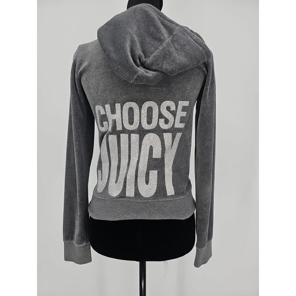 Juicy Couture Gray‎ Velour Hoodie Small "Choose Juicy"  J Zipper
